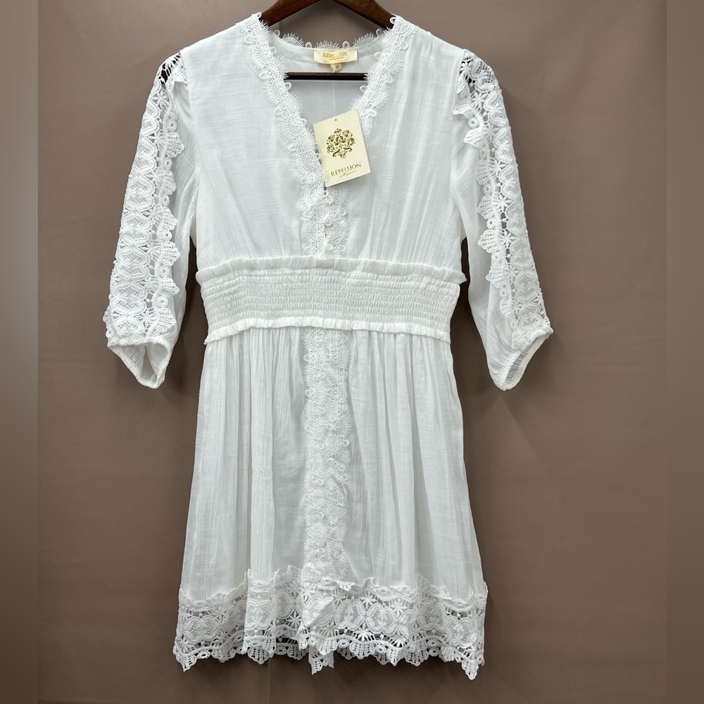 White Lace Detail Mini Dress - Picture 2 of 8